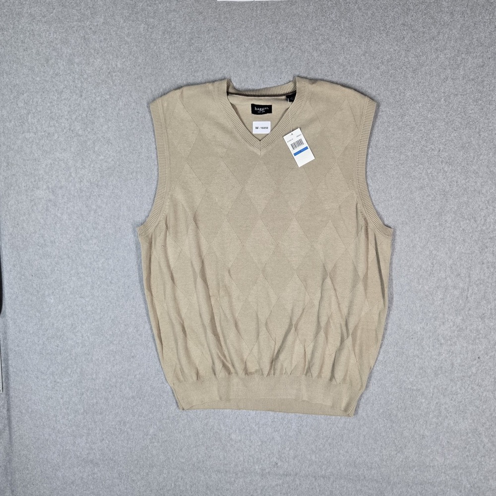 Haggar Men Sweater XL Beige Sweater Vest Argyle/diamond Sleeveless Preppy READ